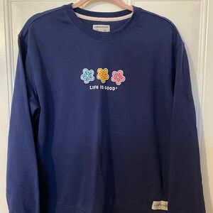 Life Is Good Navy Blue Women’s Crew Neck with Colorful Flowers